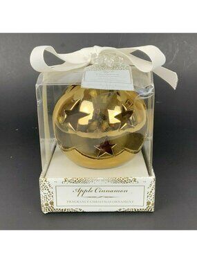 Apple Cinnamon Fragrance Christmas Ornament Gold Round Star Cutouts White Ribbon